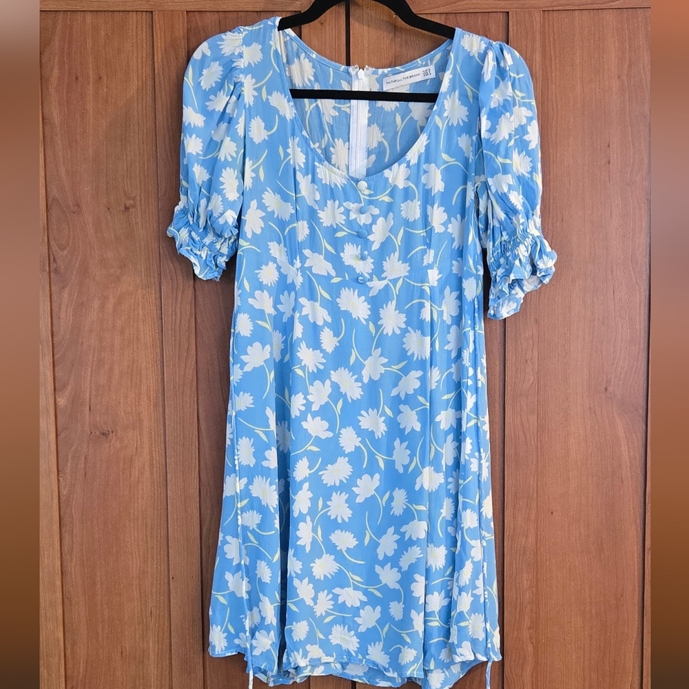 Faithfull the Brand Sky Blue Floral Mini Dress